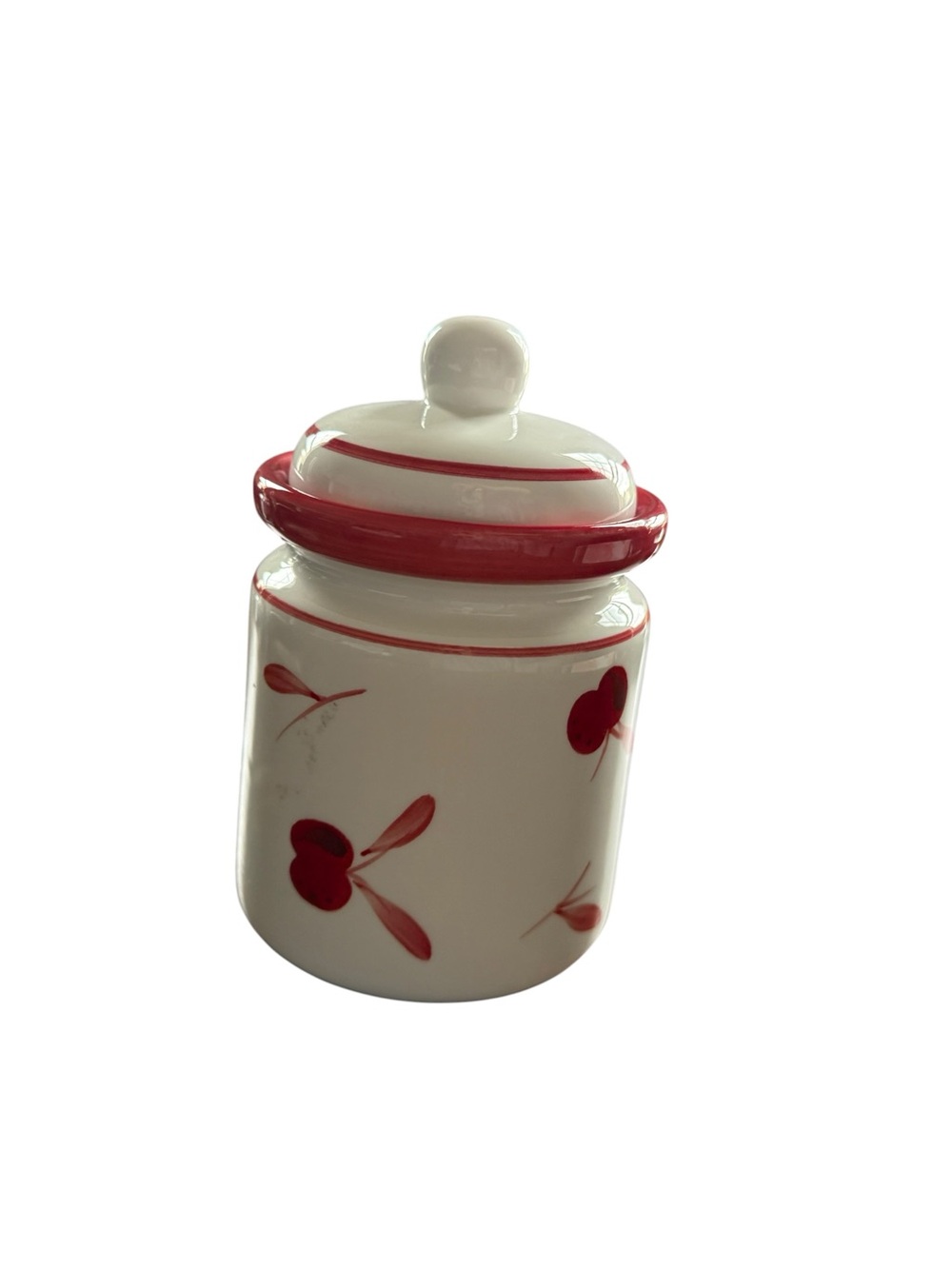 Dansk Bing Cherry Hand Painted Stoneware Lidded Canister Red White Jar